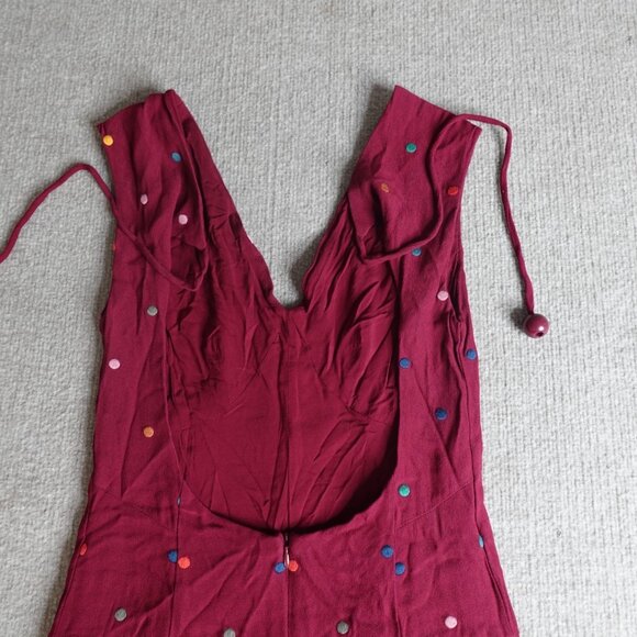 Farm Rio Womens Dress Small Red Polka Dot Embroidered Maxi Mixed Dot - Picture 8 of 13